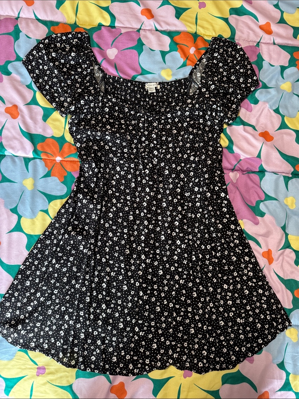 American Eagle Outfitters Black Mini Dress with White Floral Print